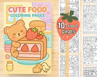 Cute Food Coloring Book | Coloring Book for Kids & Adults – 10+2 Pages | PDF + PNG Instant Download