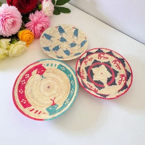 Set of 3 Handmade Woven Wall Baskets – Colorful Boho Tribal Wall Decor Plates