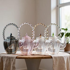 Värmebeständig tekanna i glas med dekorativt handtag, tekanna i glas för lösbladste, elegant tekanna