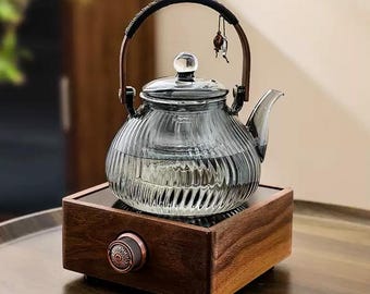 Conjunto de chá de vidro | Bule de vidro | Bule de fogão | Chaleira elétrica de cerâmica de nogueira | Bule de flores | Bule de vidro com alça