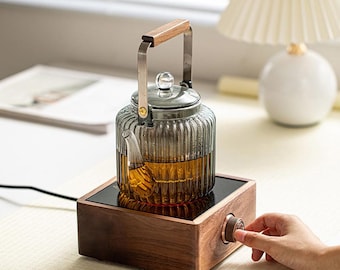 Estufa eléctrica de cerámica de nogal / Tetera de vidrio resistente al calor / Tetera eléctrica específica para teteras / Hervidor eléctrico pequeño / Tetera de flores