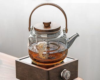 Walnut wood tea maker | Glass teapot | High-temperature resistant glass flower teapot | Electric ceramic stove kettle | Tea set