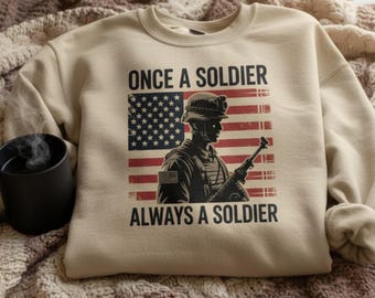 Diseño de camiseta "Una vez soldado, siempre soldado" de EE. UU. / Bandera estadounidense militar PNG / Descarga digital de veteranos