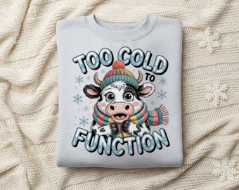 Vaca de invierno PNG: Diseño de camiseta divertido con la frase "Muy frío" (Descarga digital)