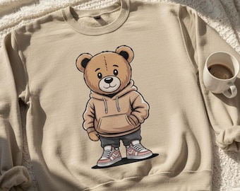 Oso de peluche de ropa de calle PNG / Diseño de dibujos animados con capucha (Descarga digital)