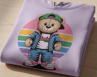 Diseño de camiseta de oso de peluche urbano / Impresión arcoíris PNG (Descarga digital)