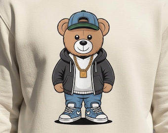 Diseño de camiseta Street Bear Hip Hop PNG / 300 DPI Urban Streetwear Listo para imprimir Descarga digital