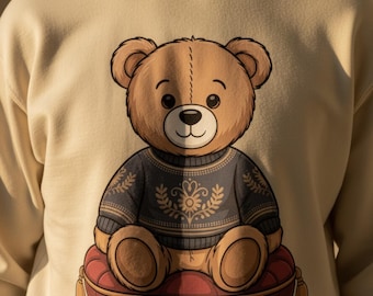 Oso de peluche con suéter PNG / Imágenes prediseñadas de animales acogedores (Descarga digital)