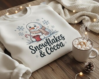 Diseño de camiseta de muñeco de nieve con cacao: PNG de invierno acogedor (descarga instantánea)