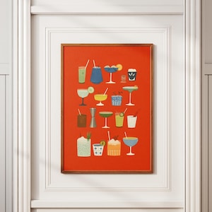 Vintage Bar Wall Art, Colorful Cocktail Print, Minimalist Happy Hour Decor, Handcrafted Drinks Poster, Retro Bar Digital Poster