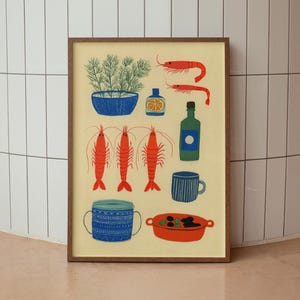 Shrimp Dinner Print: Vintage Kitchen Gallery Wall Art (Digital Download