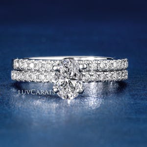 Oval Lab Grown Diamond Bridal Set | Double Band Engagement Ring | Pave Wedding Ring Set | Dainty Lab Diamond Rings |Anniversary Gift For Her