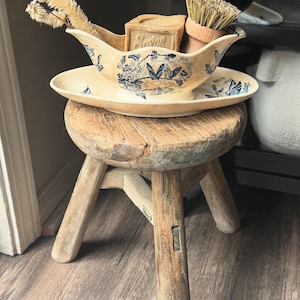 Beautiful French Antique Sauciere- Terre De Fer Blue Transferware Heavy Tea Stained