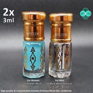 2x (Musk White Oud Uae + Powder Musk) 3 ml di profumo arabo di alta qualità concentrato misk tahara Oud fragrante مسك طهارة بودرة ومسك عود ابيض