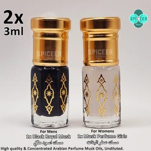 2x (Black Royal Musk + Musk Perfume Girls) Profumo arabo da 3 ml Profumo fragrante Tahara concentrato di alta qualità مسك طهارة عطر البنات و اسود