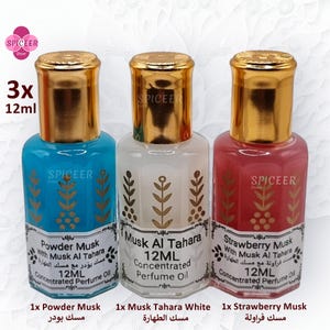 3x 12ml Original & High Quality (Musk Tahara + Powder Musk + Strawberry) Arabic concentrated Perfume oil Elegant مسك الطهارة بودر فراولة