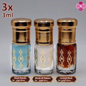 3x Profumo arabo Muschio Al Tahara Polvere Kandy Caramello 3ml Alta qualità Concentrato oud Gelsomino Vaniglia مسك طهارة Meravigliosa collezione
