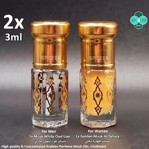 2x (Musk White Oud UAE + Golden Musk Tahara) 3ml Profumo arabo di alta qualità muschio Profumo concentrato di muschio profumato مسك طهارة ذهبي مسك عود