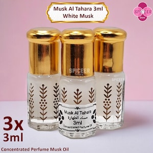 3x Musk Al Tahara White 3ml Profumo concentrato arabo originale e di alta qualità Olio di Tahara Misk Profumo fragrante di Tahara Oud مسك الطهارة