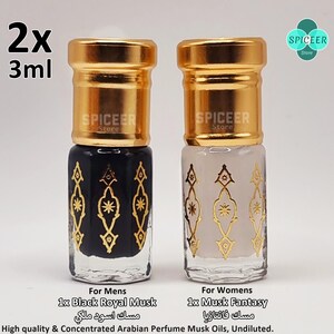 2x (Black Royal Musk + Musk Fantasy) Profumo arabo da 3 ml Misk concentrato di alta qualità Tahara Oud profumo fragrante مسك طهارة فانتازيا و اسود