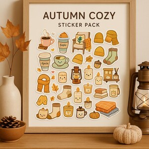 Gemütliches Herbstregal Sticker Pack | Niedliche Herbst digitale Aufkleber für Planer & Journals