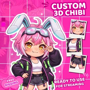 Custom Chibi VTuber Avatar | VRoid Anime 3D Model | Fully Rigged VRM VRChat Ready