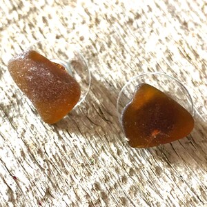 Brown Sea Glass Earrings – Scottish Studs on Nickel-Free Posts- Beach Jewelry