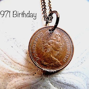 Vintage Coin Necklace – British Scottish Ha’penny – 16&quot; Copper Choker-1971 Birthday Gift