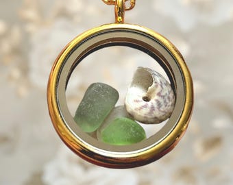 Scottish Sea Glass and Shell Locket Necklace