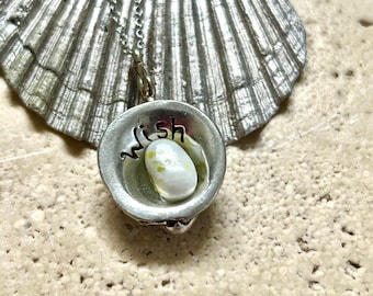 Scottish Wish Necklace – Iona Marble Healing Stone & Sea Shell Charm – Celtic Good Luck Gift
