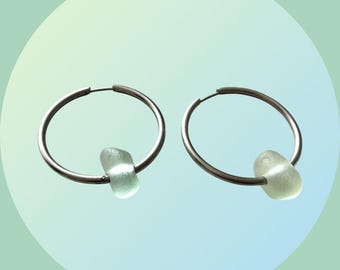 Scottish Sea Glass Hoop Earrings: Aqua Beach Jewelry