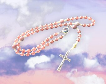 Scottish Rosary, Pink Beads with Iona Marble, Healing Gift