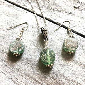 Ancient Roman Glass Jewelry Set: Necklace and Earrings-Archaeology Lover Gift