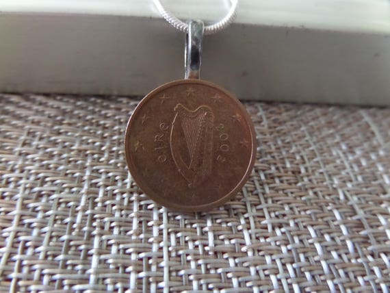 Irish Jewelry Coin Necklace with Harp Genuine Euro Coin in | Etsy