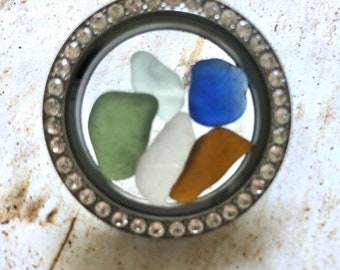Collana con medaglione in vetro di mare scozzese: regalo in vetro di mare multicolore