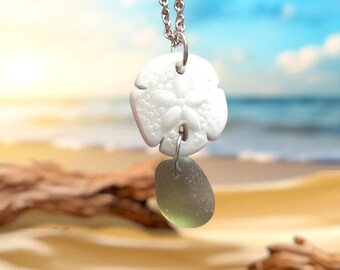 Scottish Sea Glass Necklace – Lime Green Glass with Sand Dollar