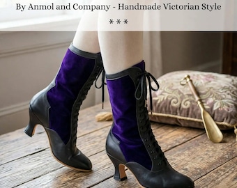 Women's Vintage Victorian Lace-Up Boots Black Purple Gothic Steampunk Heeled Boots for Cosplay, Costumes, and Christmas & New Year Occasions