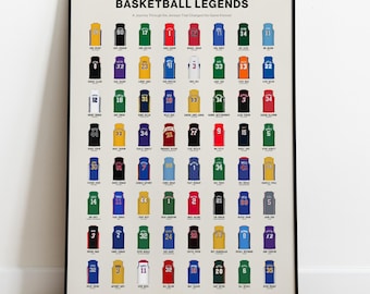 Plakat koszykarski – minimalistyczna sztuka ścienna do koszykówki, cyfrowy wydruk legend sportu, nadruk słynnej koszulki