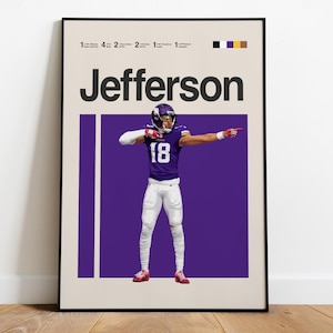 Justin Jefferson Poster – NFL Wide Receiver Wall Art, American Football Print, Sports Man Cave Decor, Digital Gift for Fans & Collectors