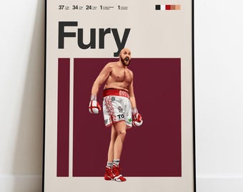 Tyson Fury Poster - Boxing Poster Wall Art, Minimalist Mid Century Modern Decor, Boxing Gift Idea