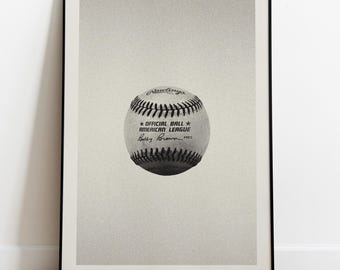 Baseball Poster – Minimalist Black and White Baseball Wall Art, Vintage Sports Print, Digital Download