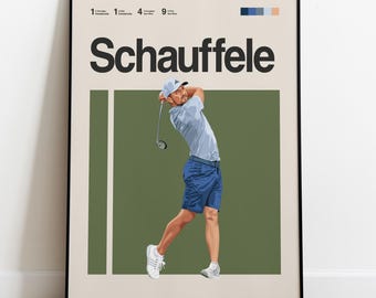 Xander Schauffele Poster, Golf Poster, Mid Century Modern PGA Tour Golf Wall Art for Office, Bedroom, Golf Gifts