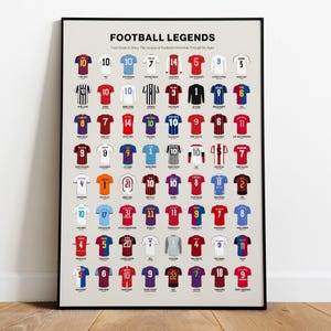 Póster Fútbol Leyendas – Arte Mural de Camisetas de Fútbol para Imprimir, Decoración Deportiva