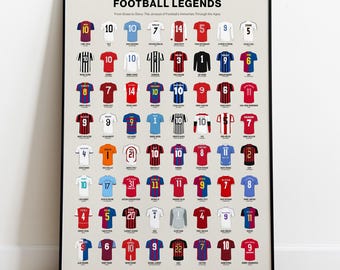 Football Poster: Football Legends Jersey Wall Art, Printable Digital Download for Sports Room Decor