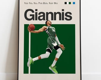 Giannis Antetokounmpo Dunking Basketball Poster – Slam Dunk Wall Art, Athlete Print, Digital Sports Gift for Fans & Collectors