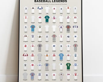 Baseball Wall Art – Baseball Legends Poster, Printable Room Decor for Man Cave & Fan Gift