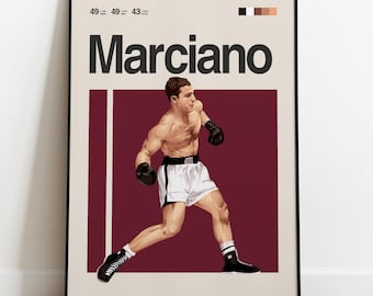 Rocky Marciano Poster - Boxing Poster Wall Art, Minimalist Mid Century Modern Decor, Boxing Gift Idea