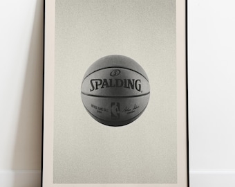 Plakat z motywem koszykówki – minimalistyczna czarno-biała grafika ścienna z motywem koszykówki, wydruk sportowy w stylu vintage, pobieranie cyfrowe