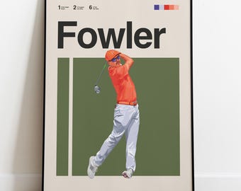 Rickie Fowler Poster, Golf Wandkunst, Mid Century Modern Golf Poster für Büro, Schlafzimmer, Golf Geschenke