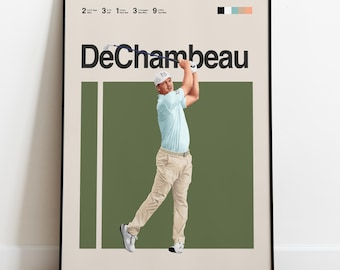 Affiche Bryson DeChambeau, Art mural du golf, Mid-century moderne affiche de golf pour bureau, chambre, golf cadeaux